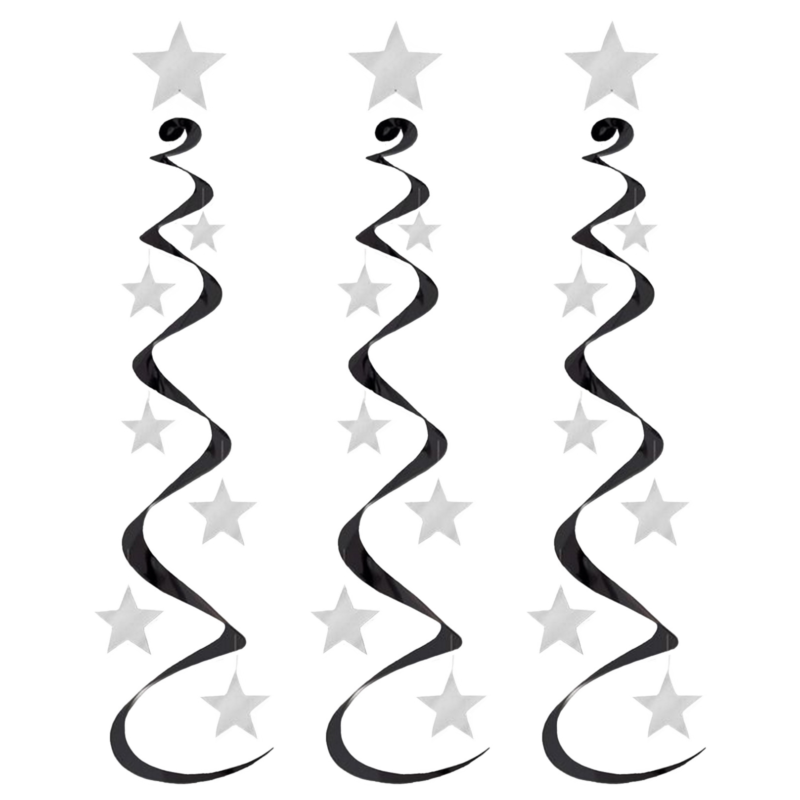 Black & Silver Star Swirl Decorations (Pack of 3)