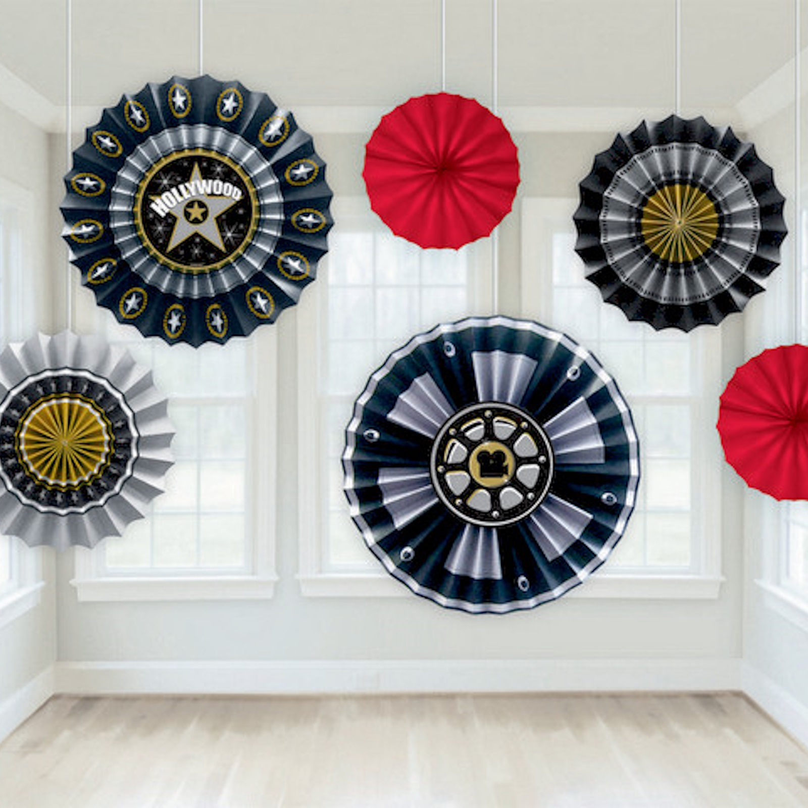 Hollywood Paper Fan Decorations (Pack of 6)