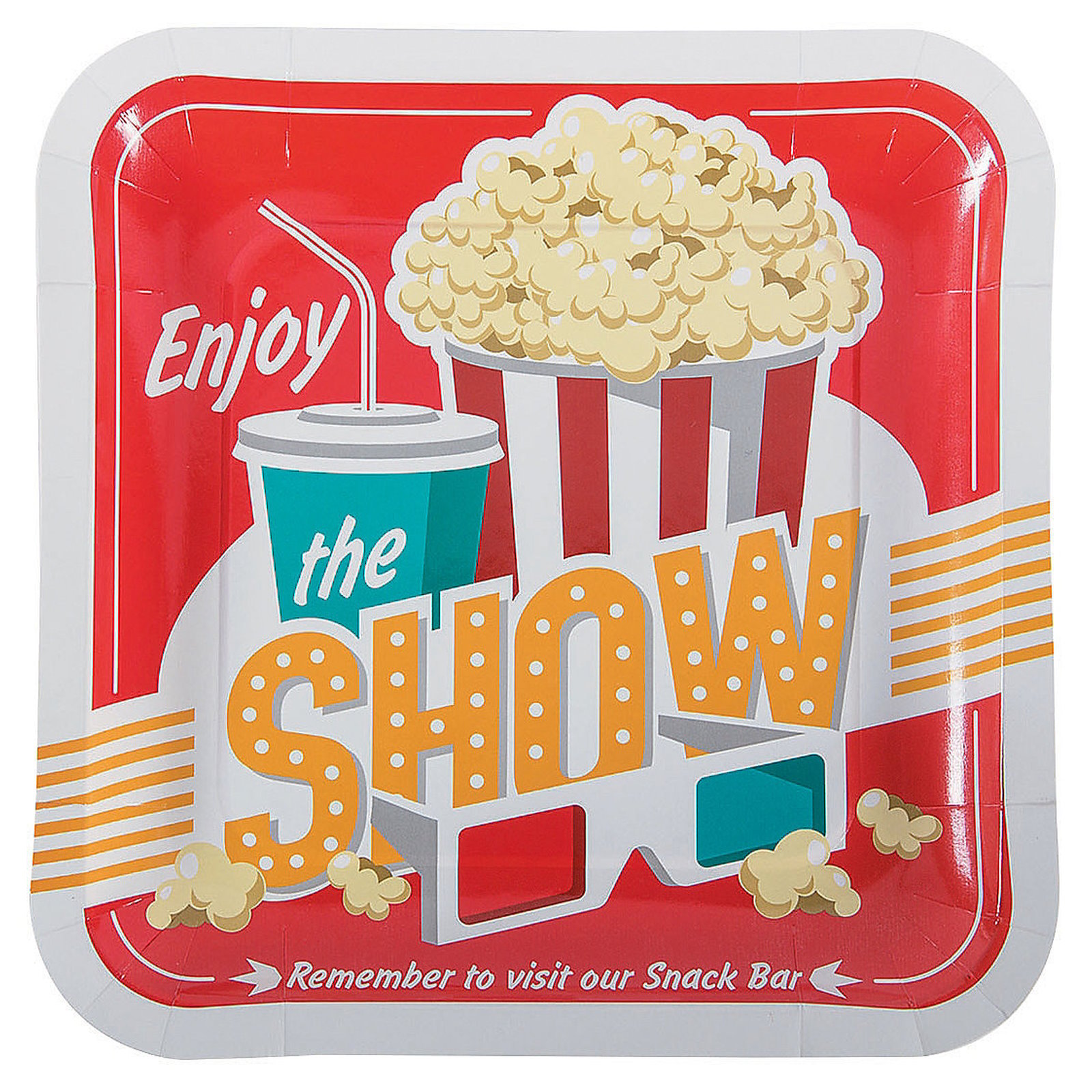 Movie Party Large Square Paper Plates (Pack of 8)