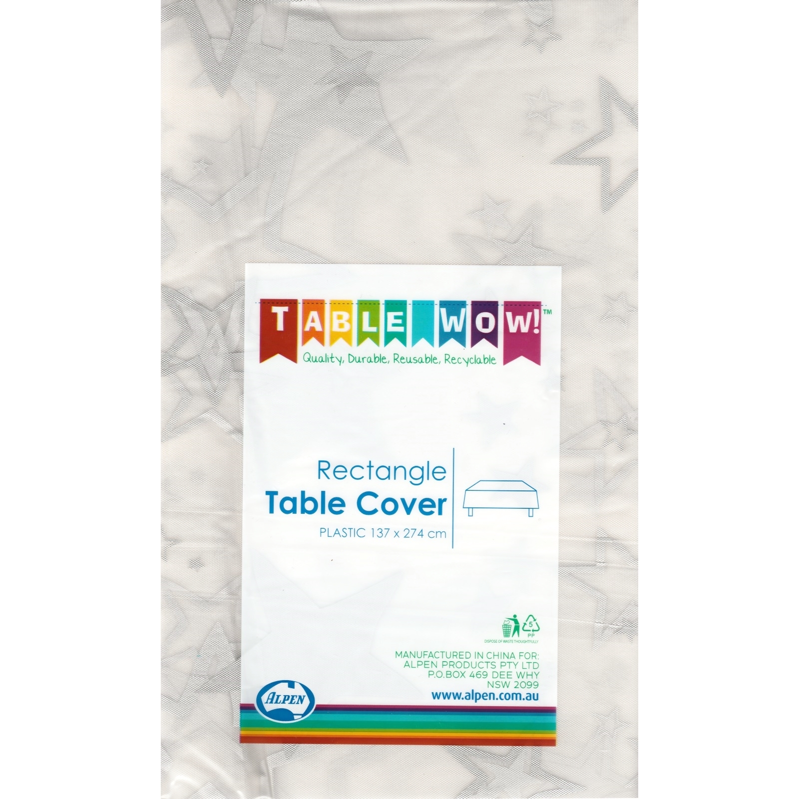 Silver Stars Clear Plastic Tablecloth