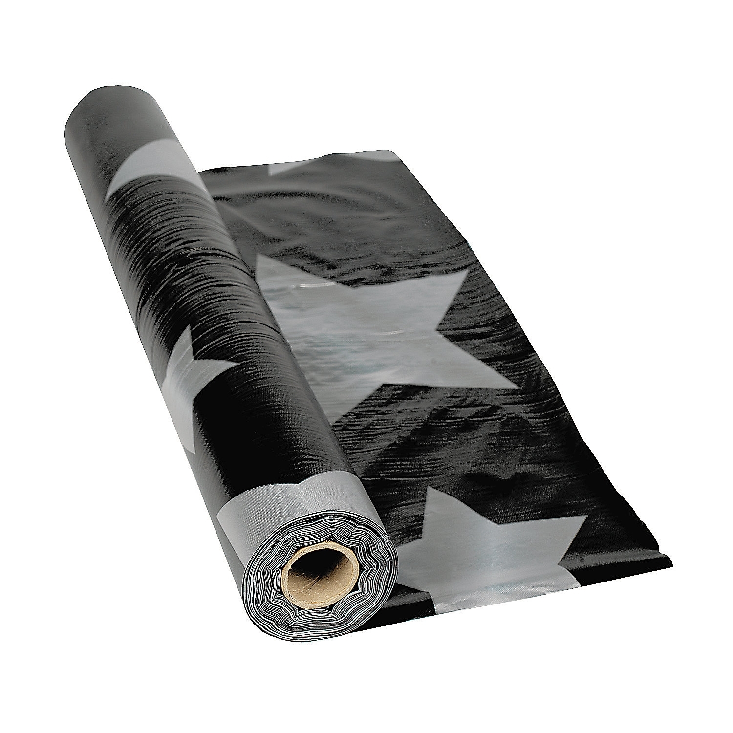 Silver Stars Black Plastic Tablecloth Table Roll 30m