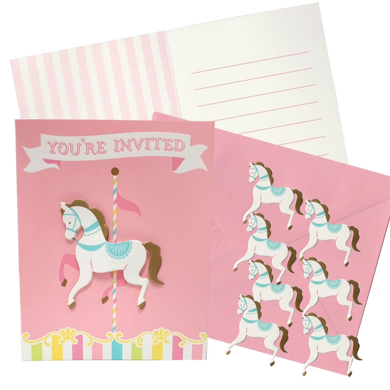 Caroursel Horses Party Invitations (Pack of 8)