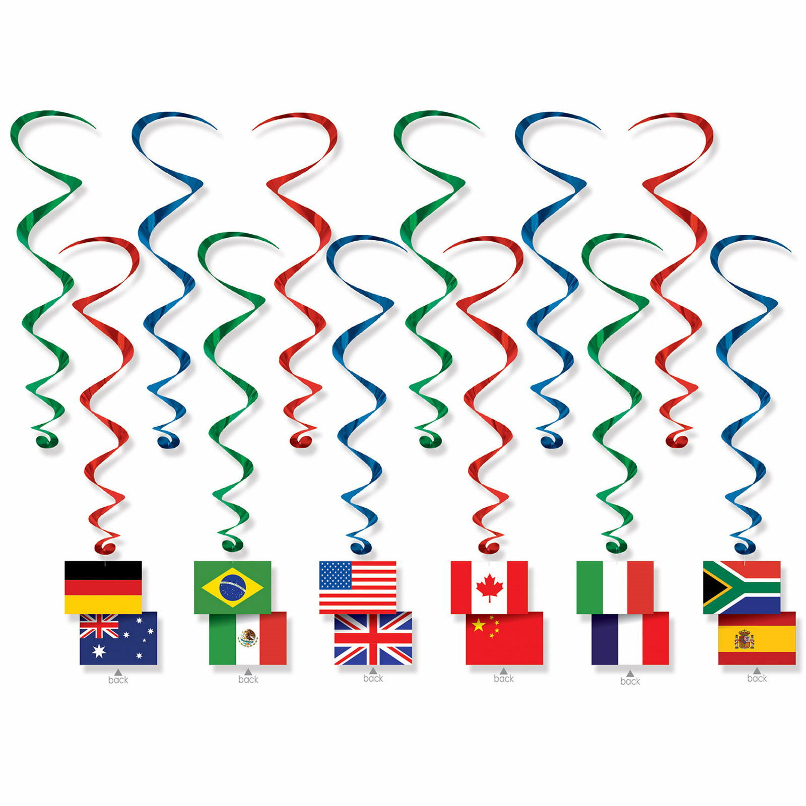 International Flags Hanging Swirl Decorations (Pack of 12)