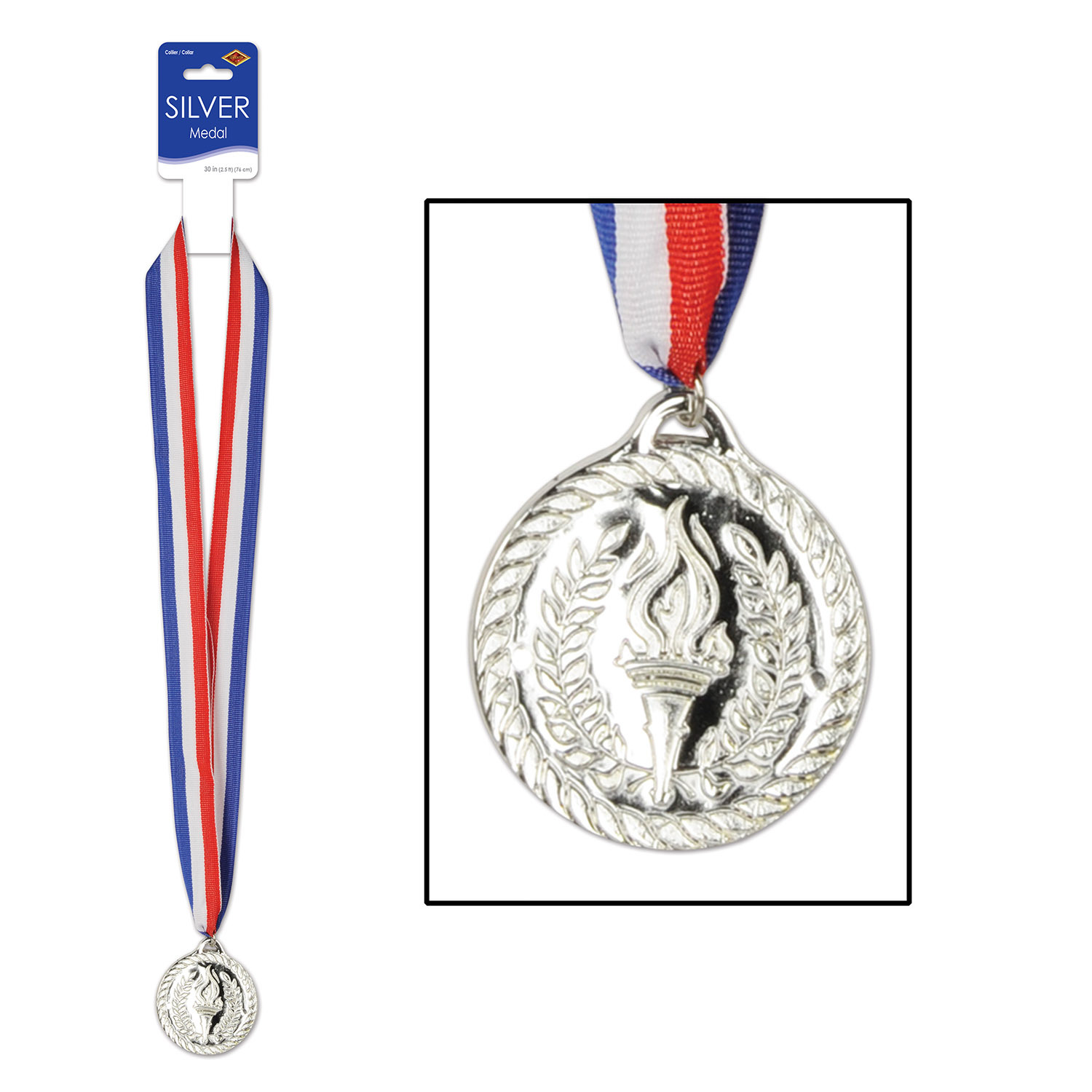 Plastic Olympic Silver Medal with Ribbon