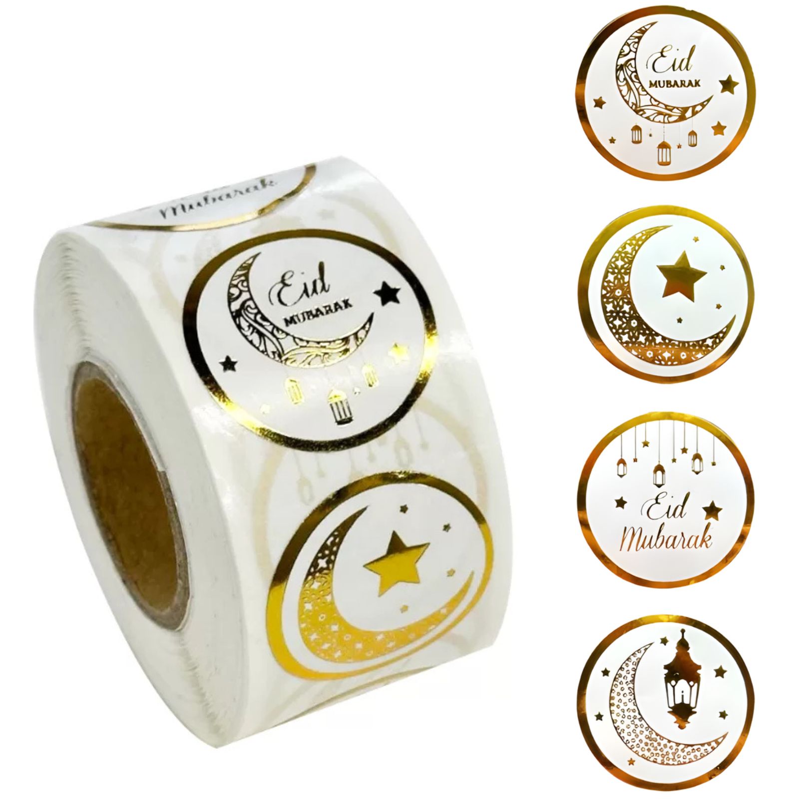 Gold Eid Mubarak Stickers (Roll of 500)  