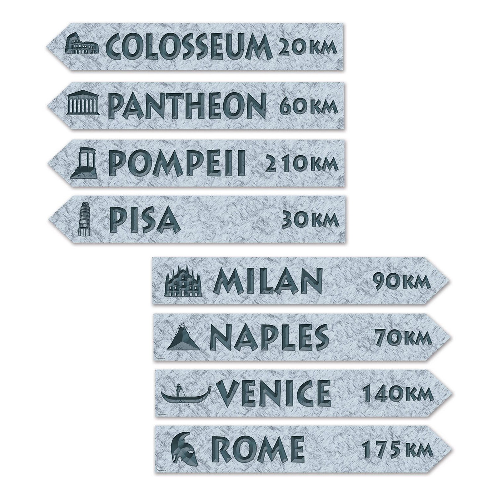 Italian Destination Street Sign Decorations (Pack of 4)