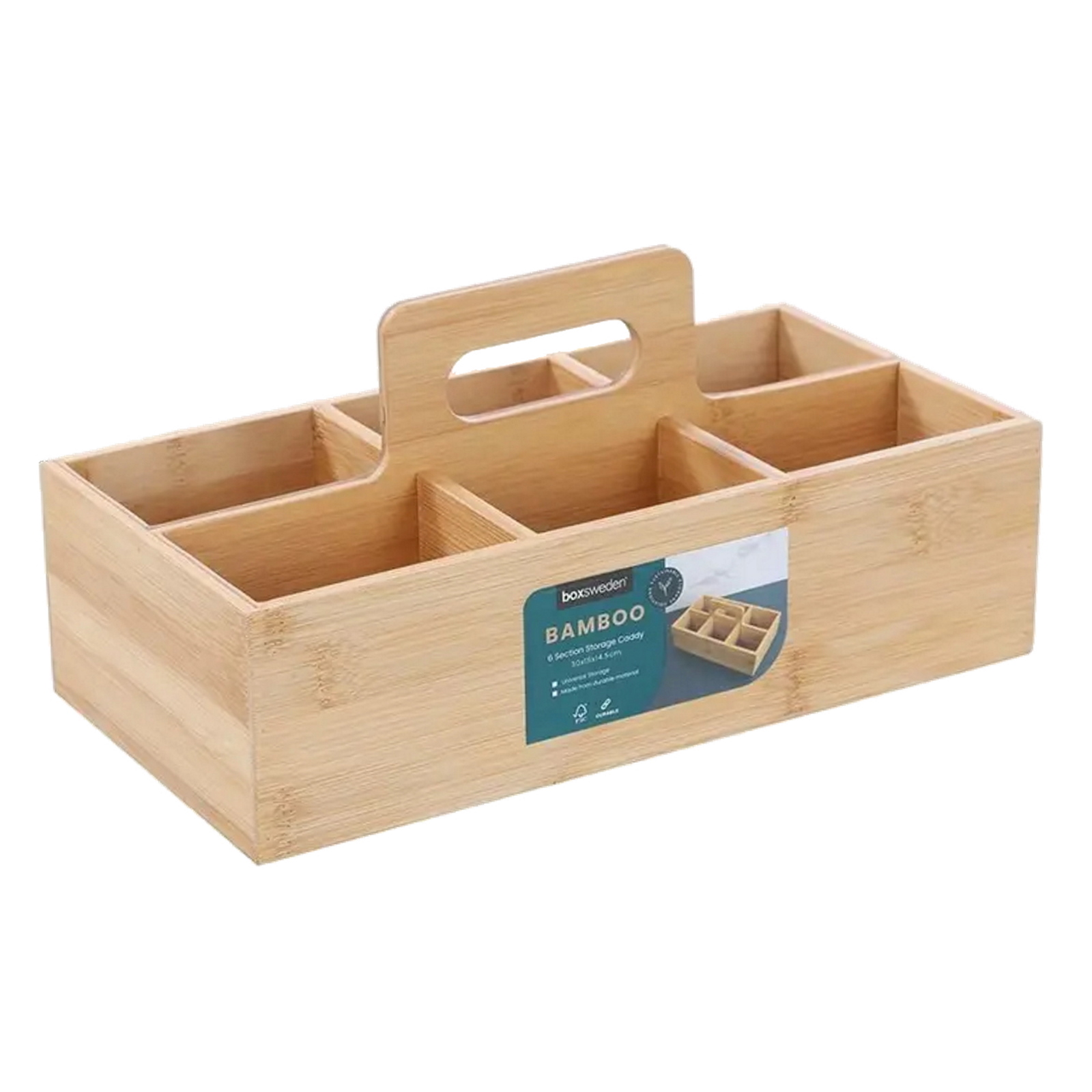 Boxsweden Bamboo 6 Section Storage Caddy 30cm x 15cm x 14.5cm