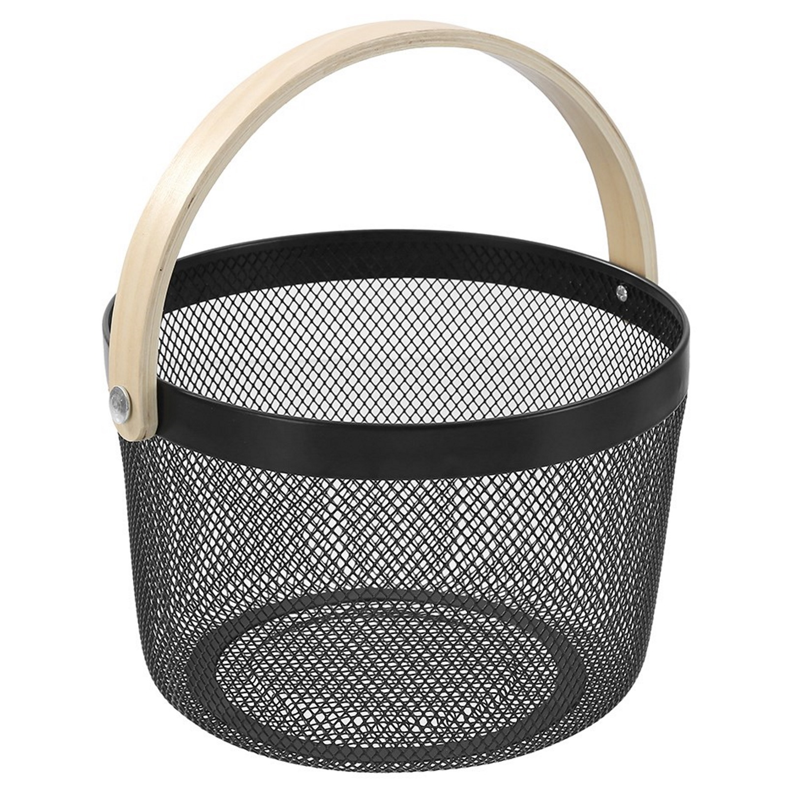 Boxsweden Round Black Mesh Basket With Birch Handle 26cm x 18cm