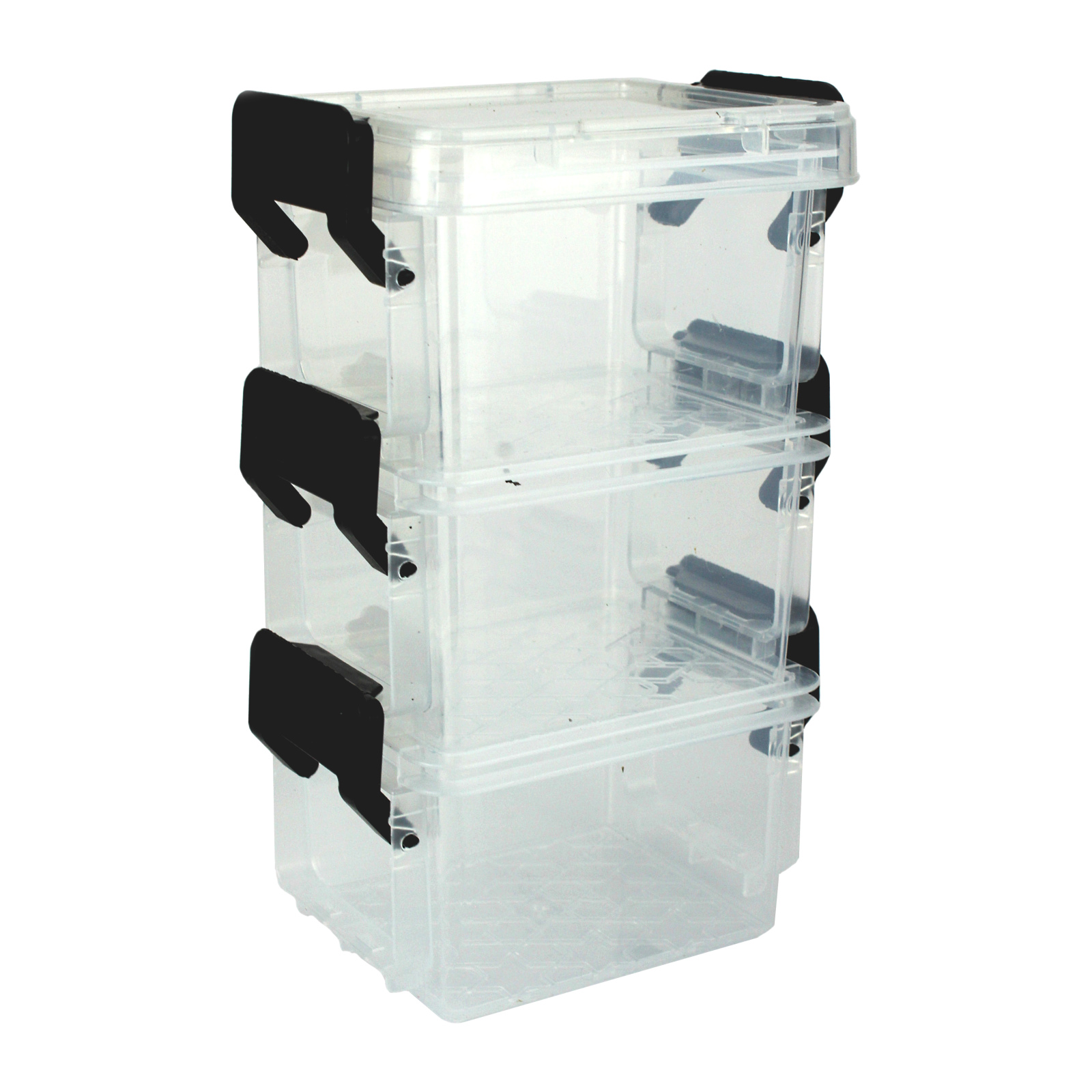 Mini Plastic Stack & Lock Storage Boxes 8.8cm (Pack of 3)