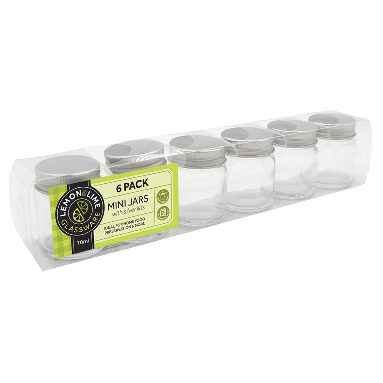 Silver Screw Top Glass Jars 70ml (Pack of 6)