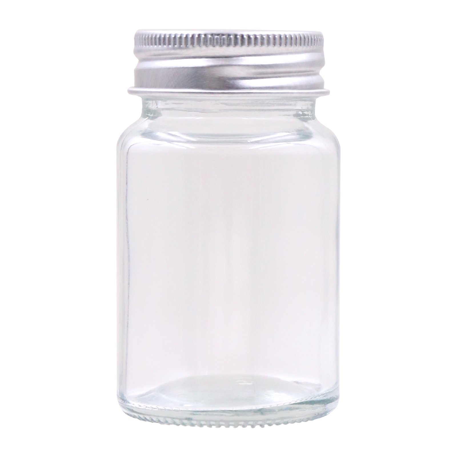 Clear Glass Round Screw Top Jar With Silver Lid 65ml