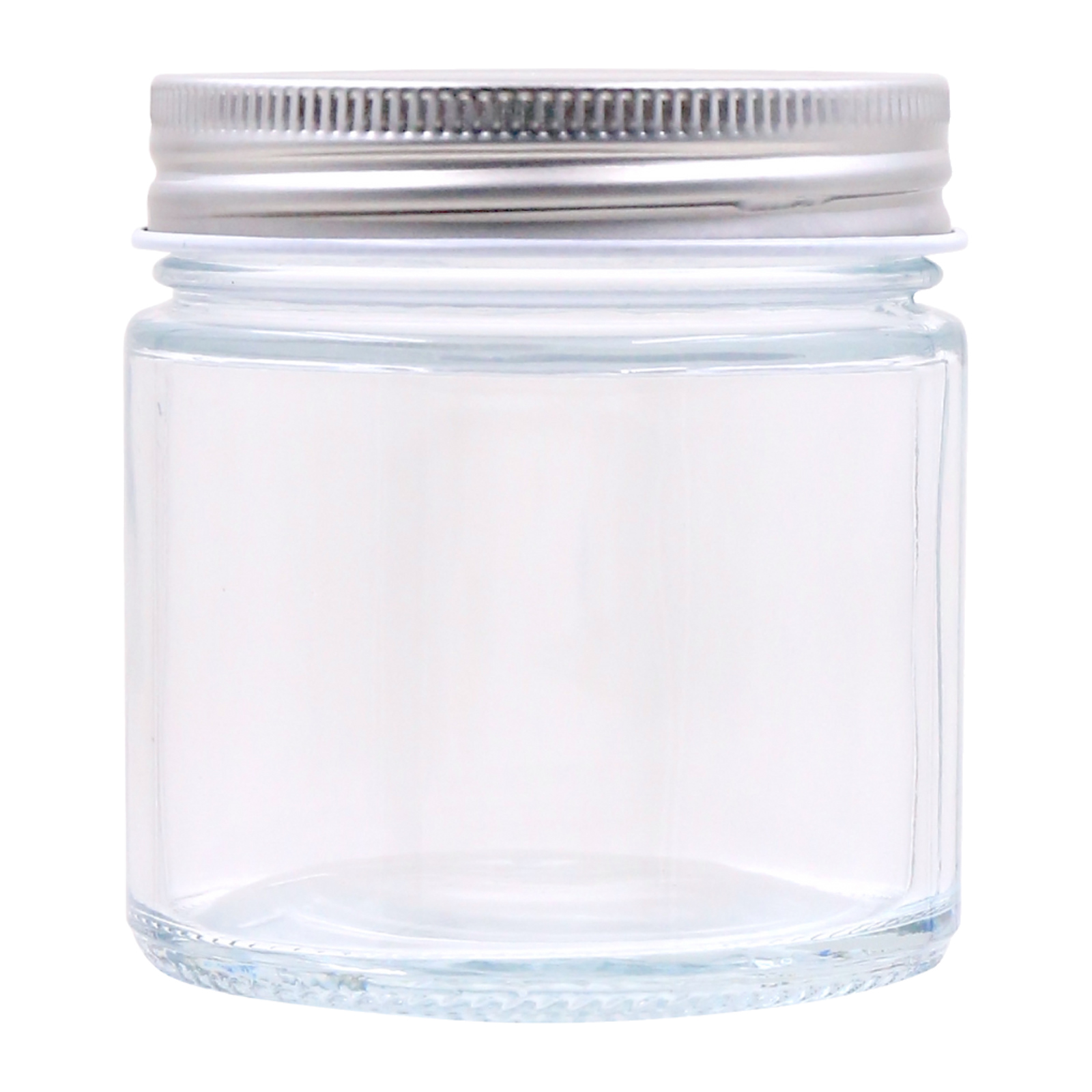 Clear Glass Round Screw Top Jar With Silver Lid 220ml