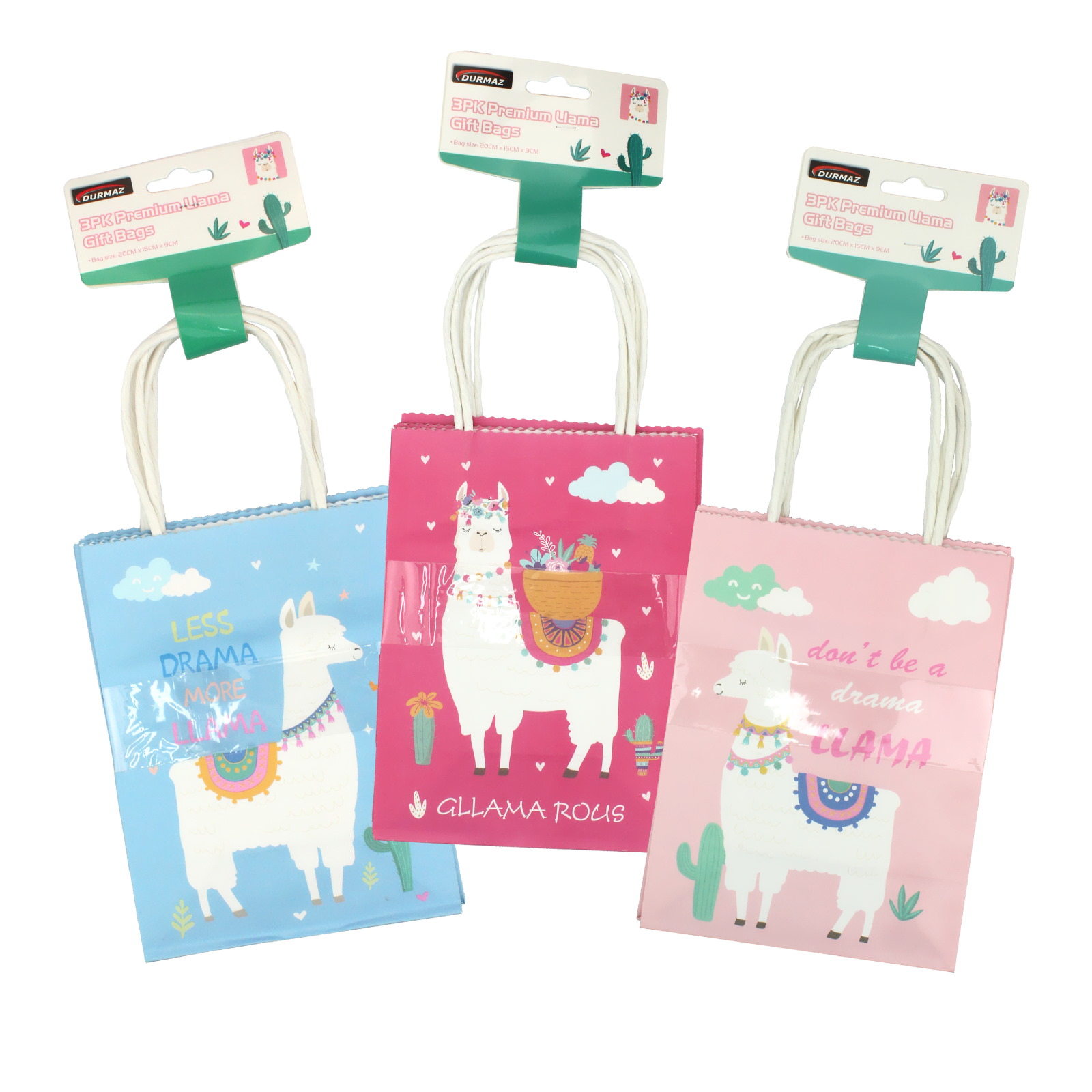 Llama Paper Gift Bags 20cm (Pack of 3)