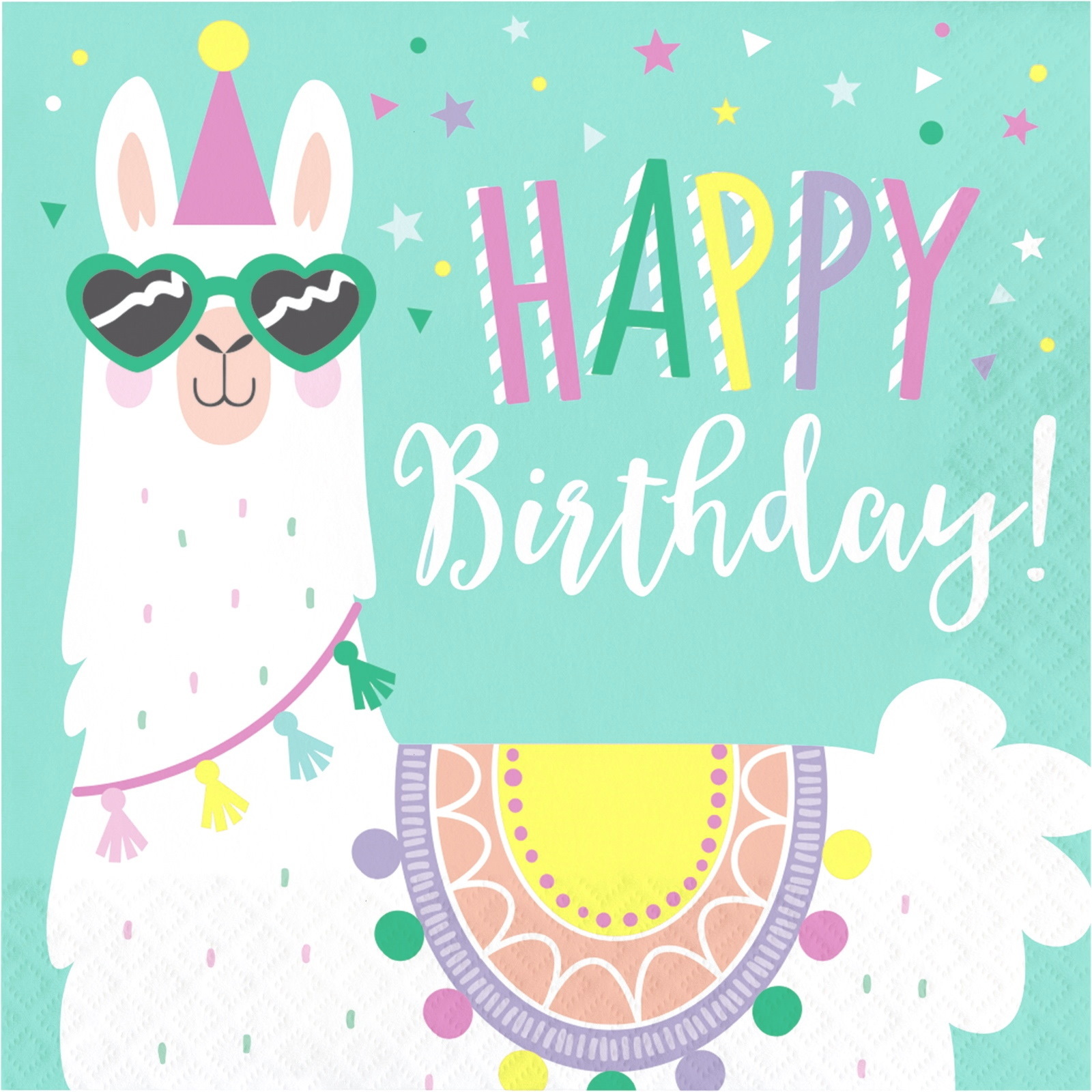  Llama Party Happy Birthday Large Napkins / Serviettes (Pack of 16)