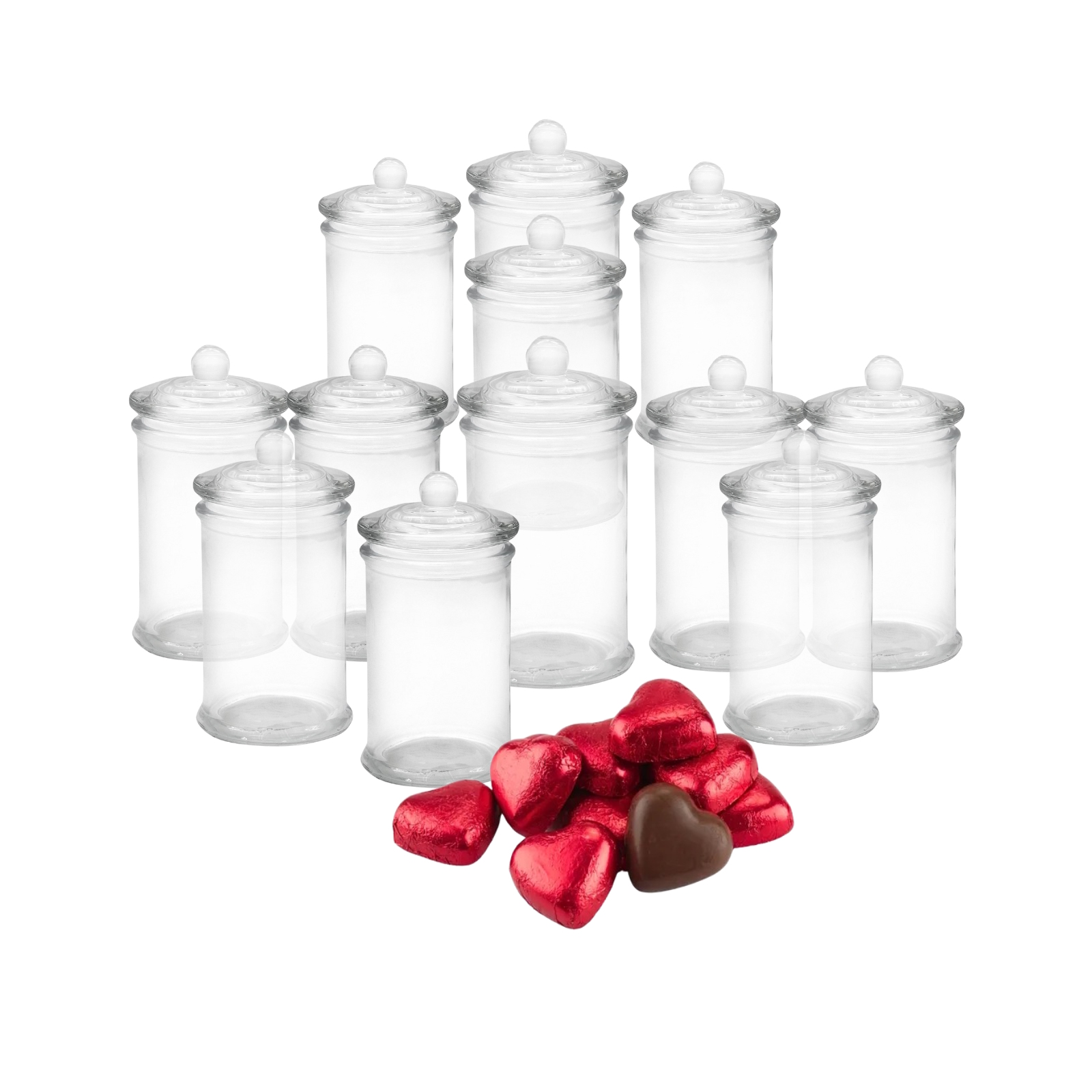 Red Chocolate Hearts and Favour Jars For 12 Guests 