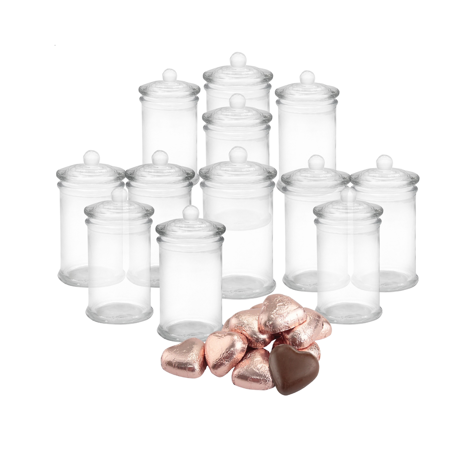 Rose Gold Chocolate Hearts and Favour Jars For 12 Guests 