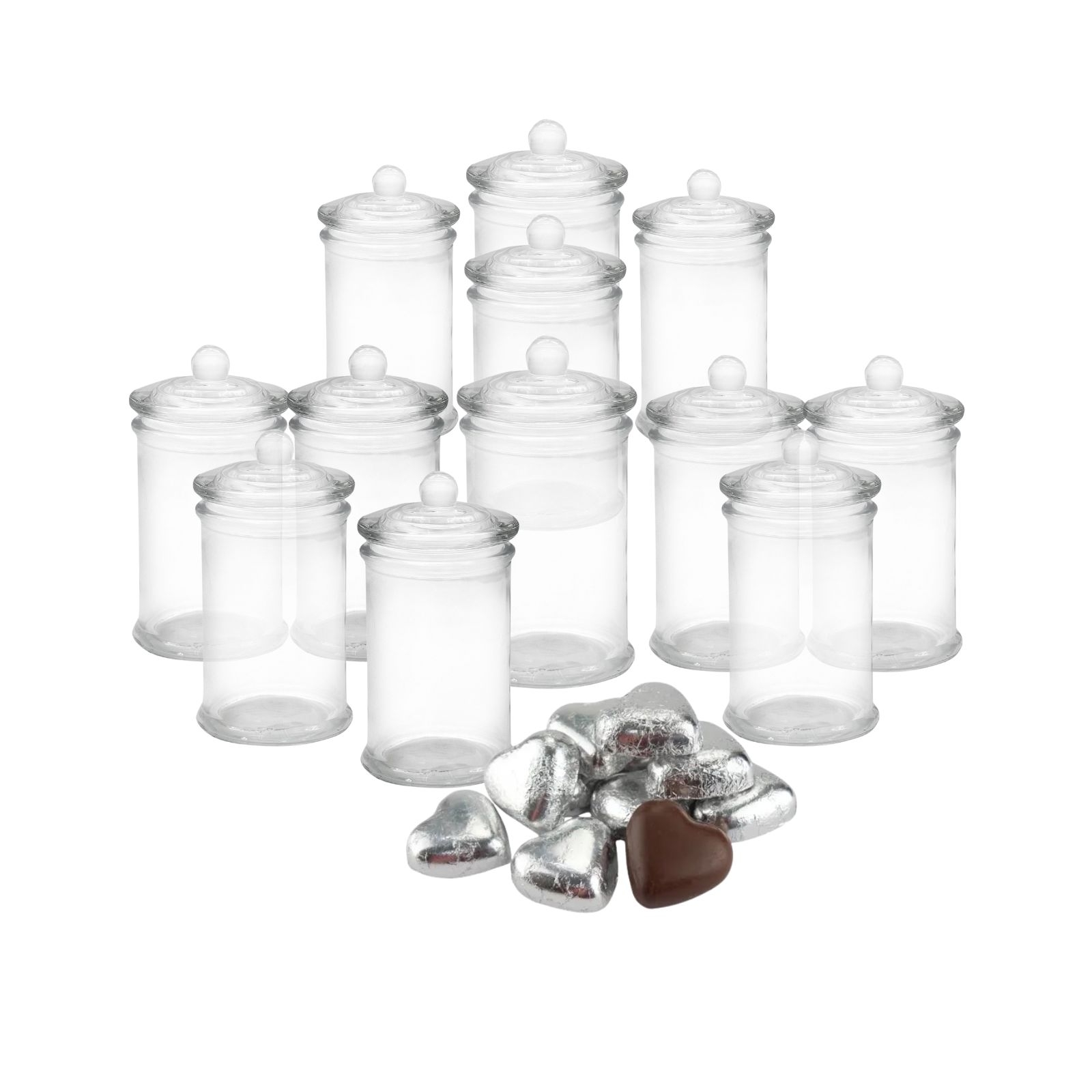 Silver Chocolate Hearts and Favour Jars For 12 Guests 