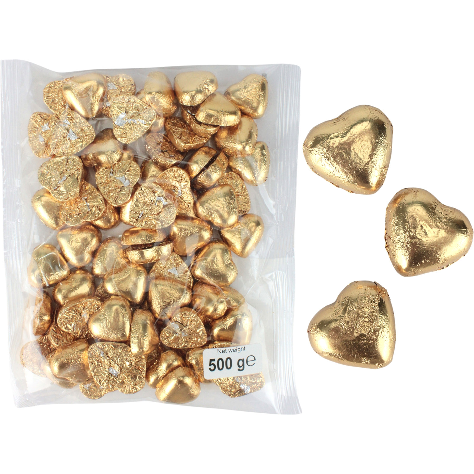 Gold Chocolate Hearts (500g Bag)