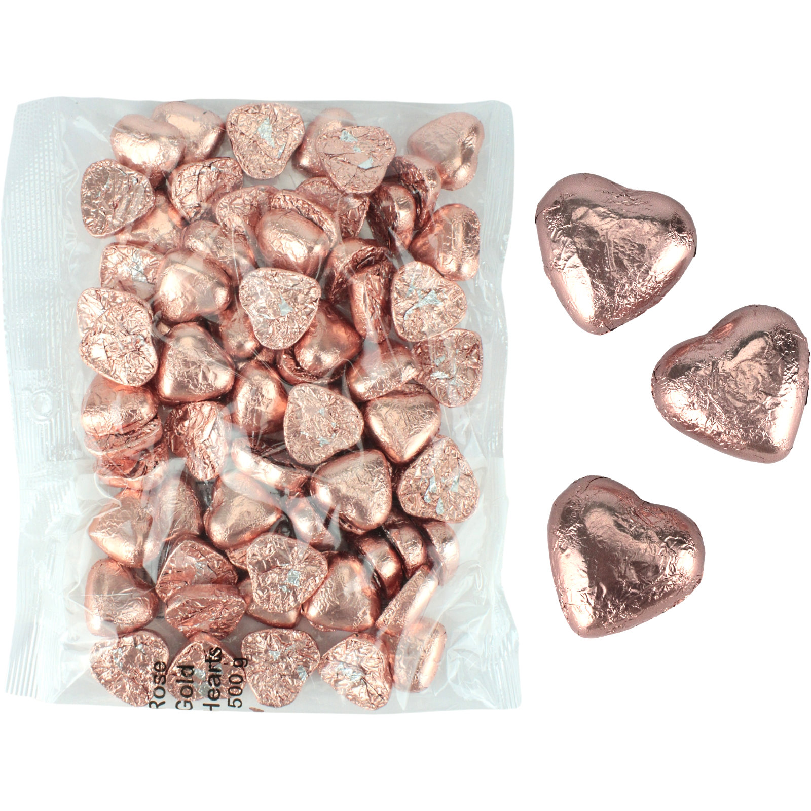 Rose Gold Chocolate Foil Hearts (500g Bag)
