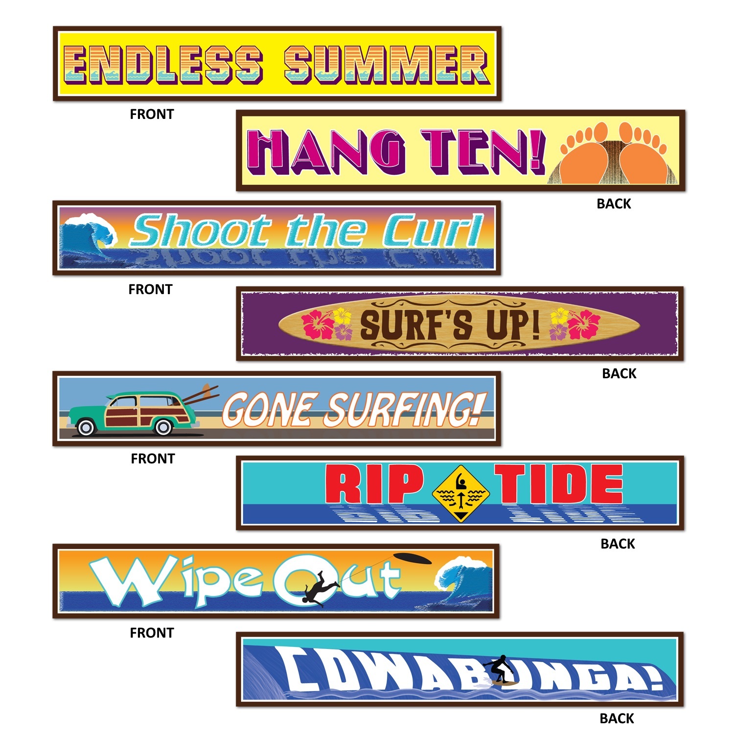 Surfer Street Sign Decorations (Pack of 4)