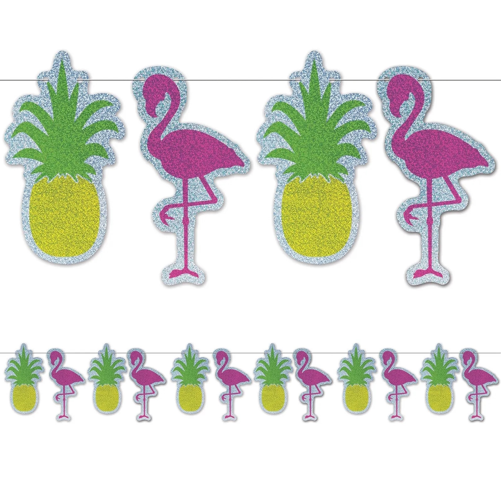Flamingo and Pineapple Prismatic Garland Banner