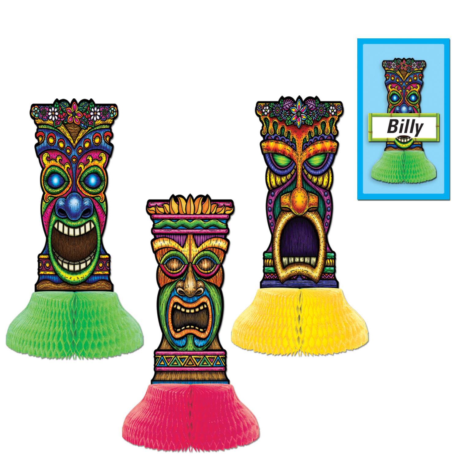 Hawaiian Luau Mini Tiki Centrepieces (Pack of 3)