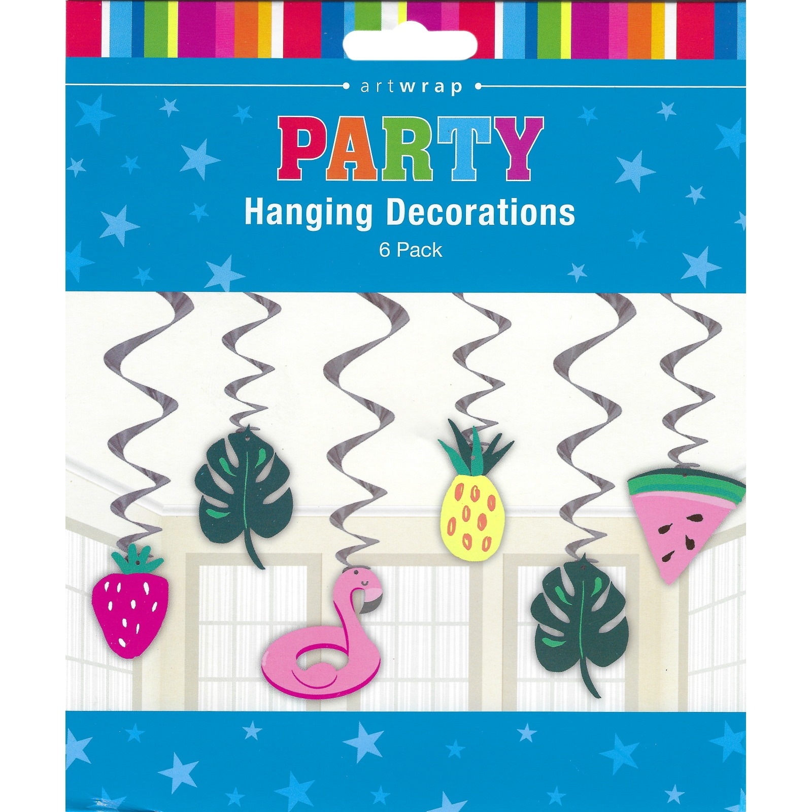 Tropical Fruit & Leaf Swirl Decorations (Pack of 6)
