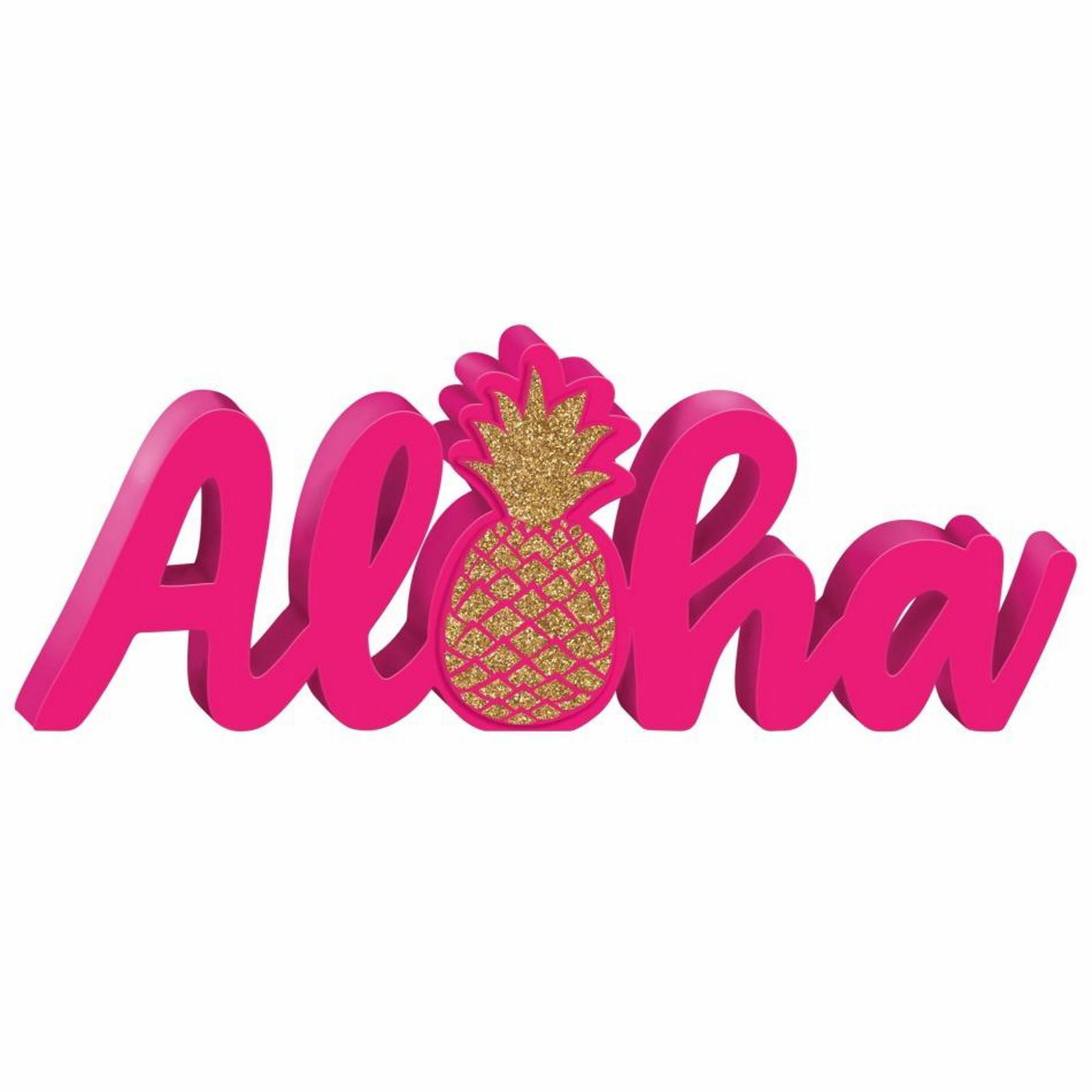 Pink and Gold Glitter Wooden Aloha Pineapple Standing Sign