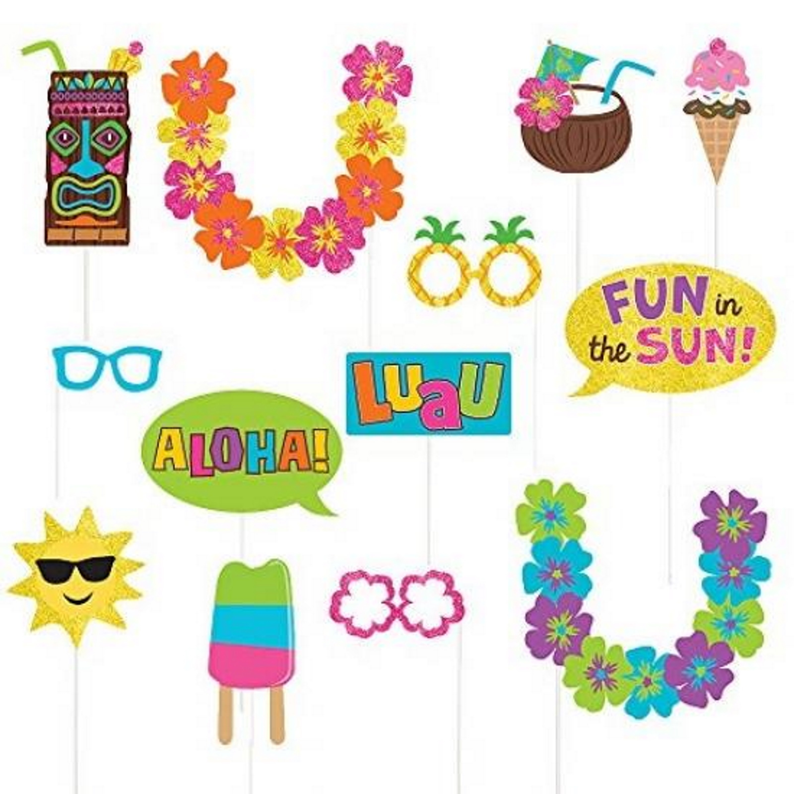Summer Luau Photo Props (Pack of 13) Hawaiian Luau Themed Party