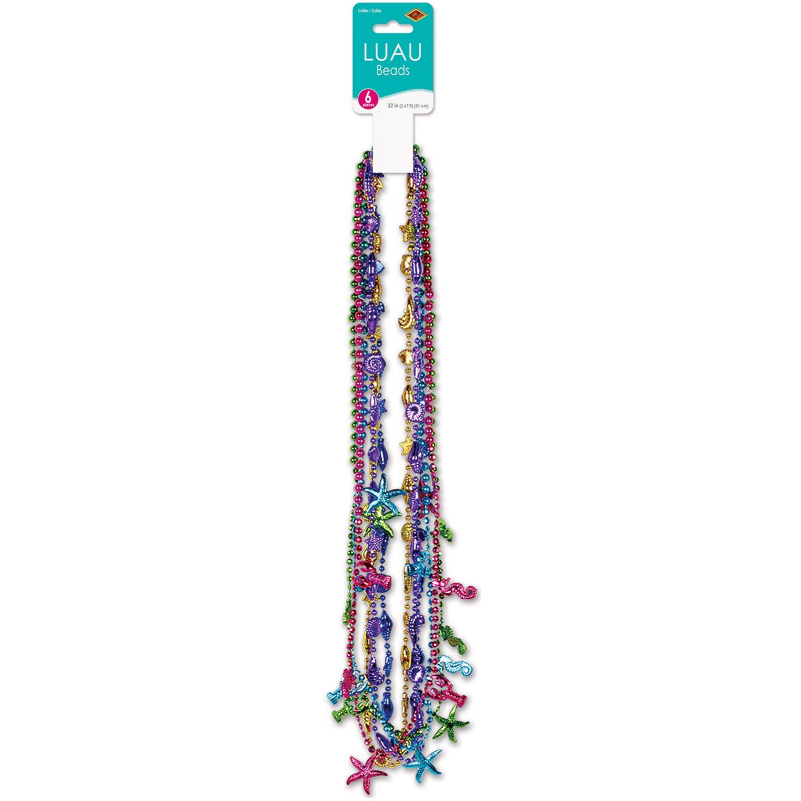 Hawaiian Luau Metallic Bead Necklaces (Pack of 6)