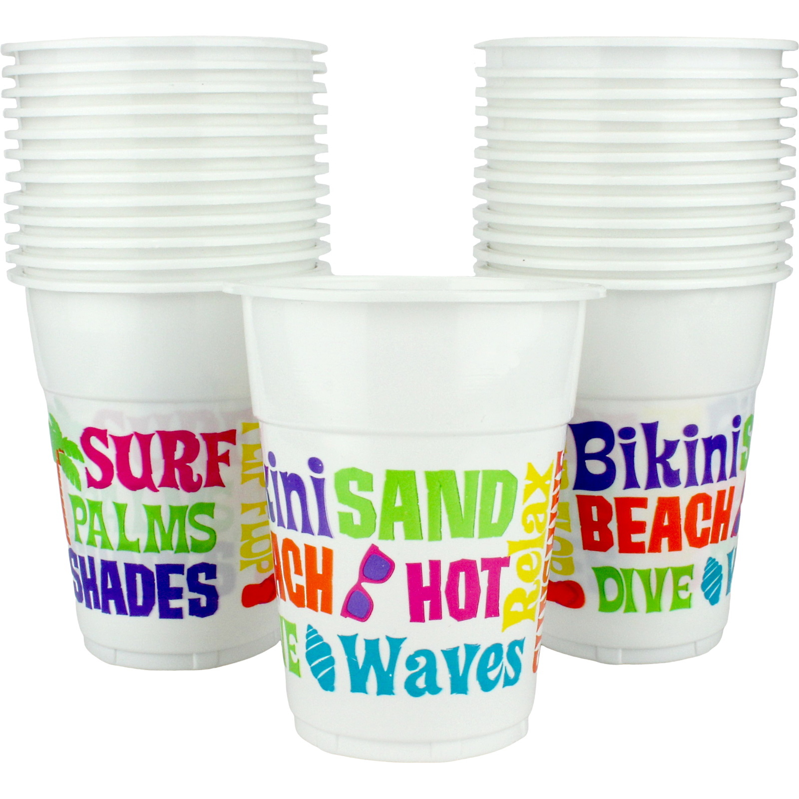 Plastic Beach Party Cups (Pack of 25)