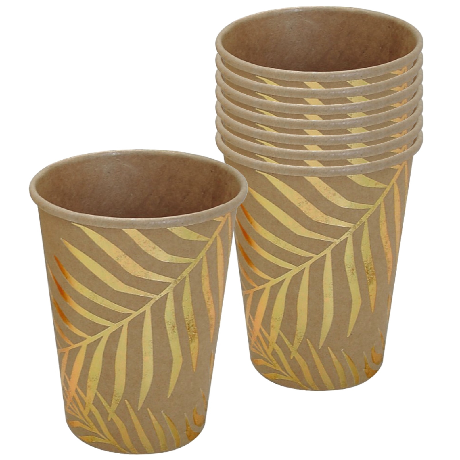 Gold Foil Palm Leaf Kraft Paper Cups (Pack of 8)