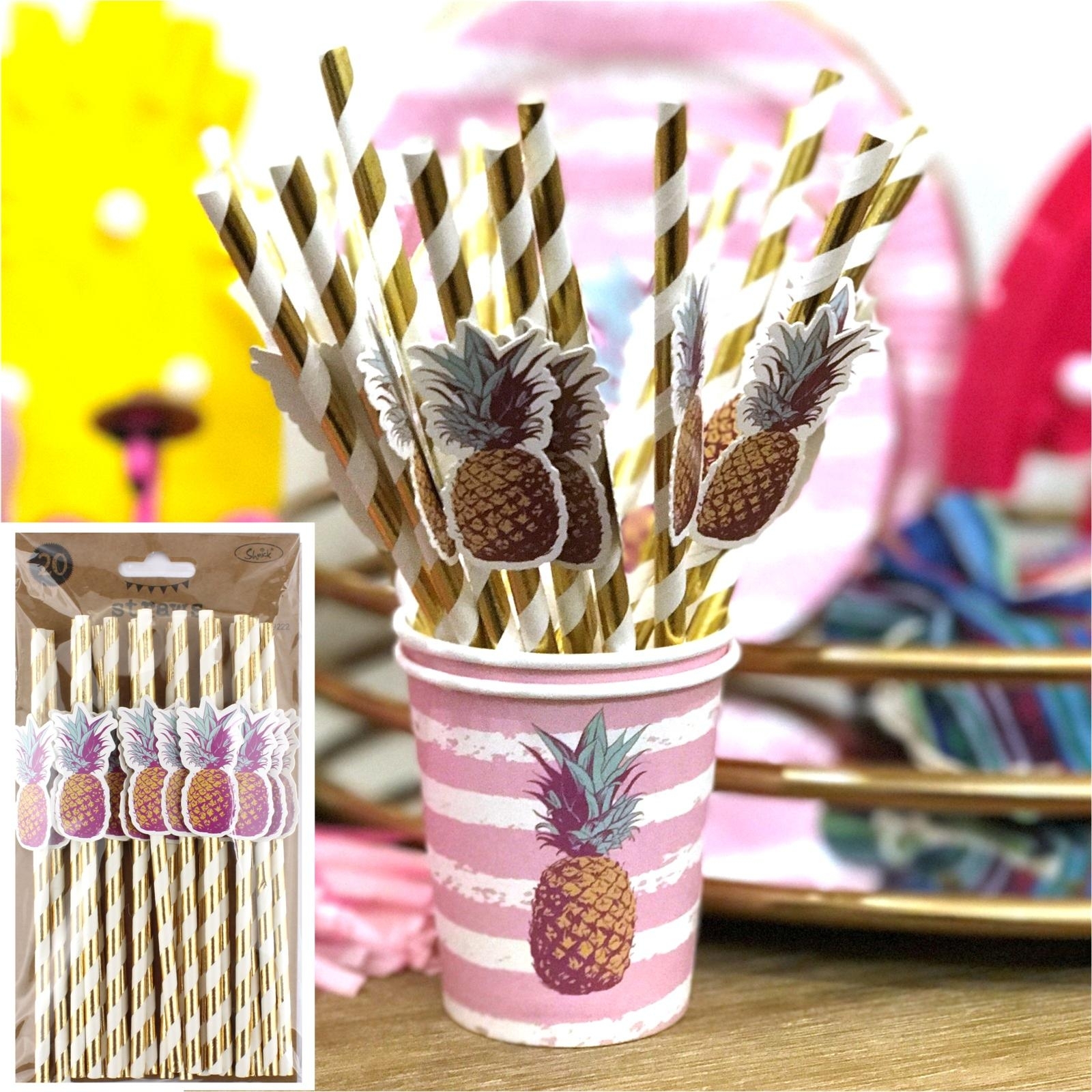 Gold Stripe Pineapple Straws (Pack of 20)