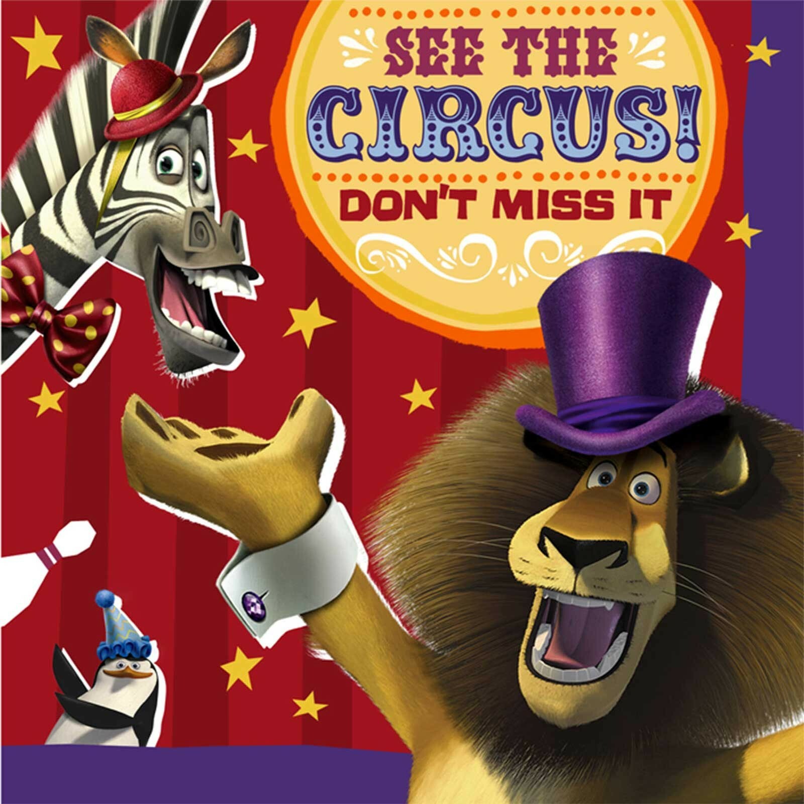 Madagascar 3 Large Napkins / Serviettes (Pack of 16)