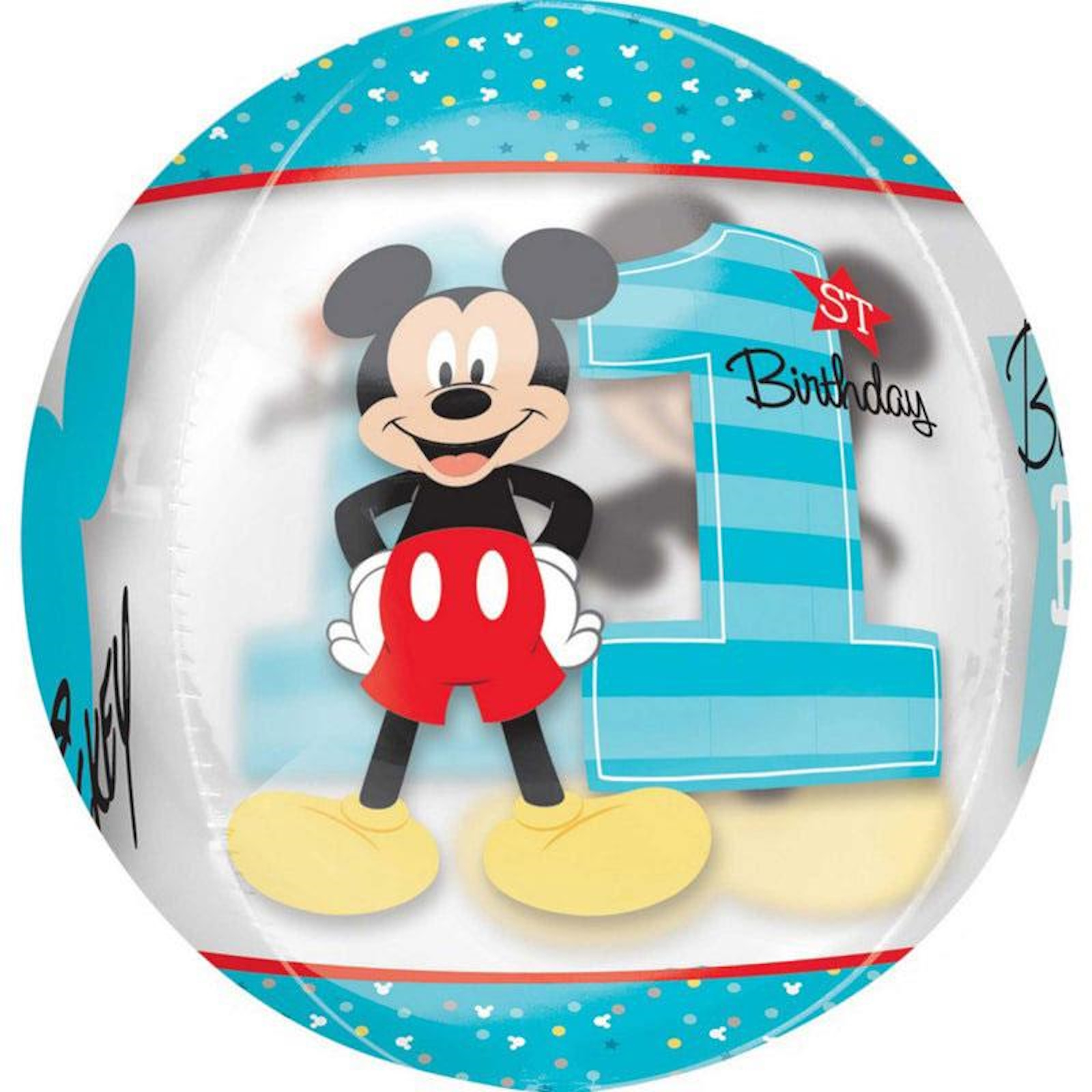Shape Orbz Mickey Mouse 1st Birthday 38cm x 40cm Clear See Through Balloon