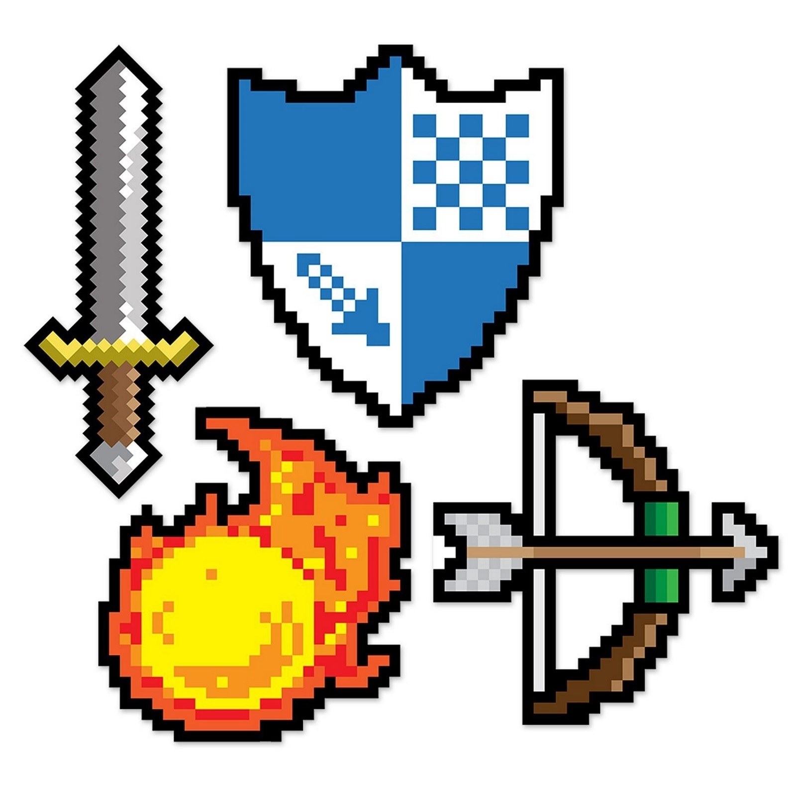 Pixel 8-bit Weapon Cutout Decorations (Pack of 4)