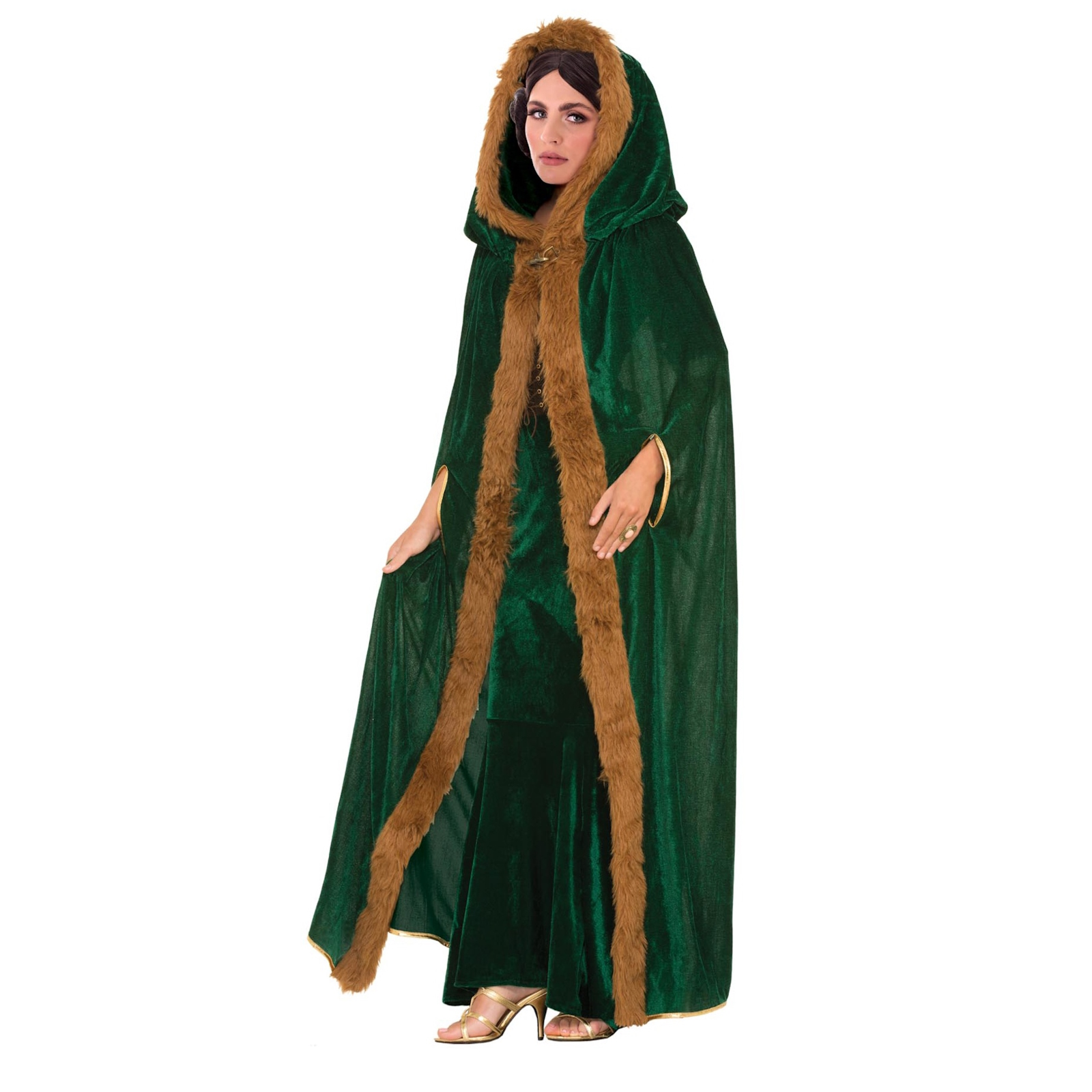 Green Cape With Faux Fur Adult Costume One Size 