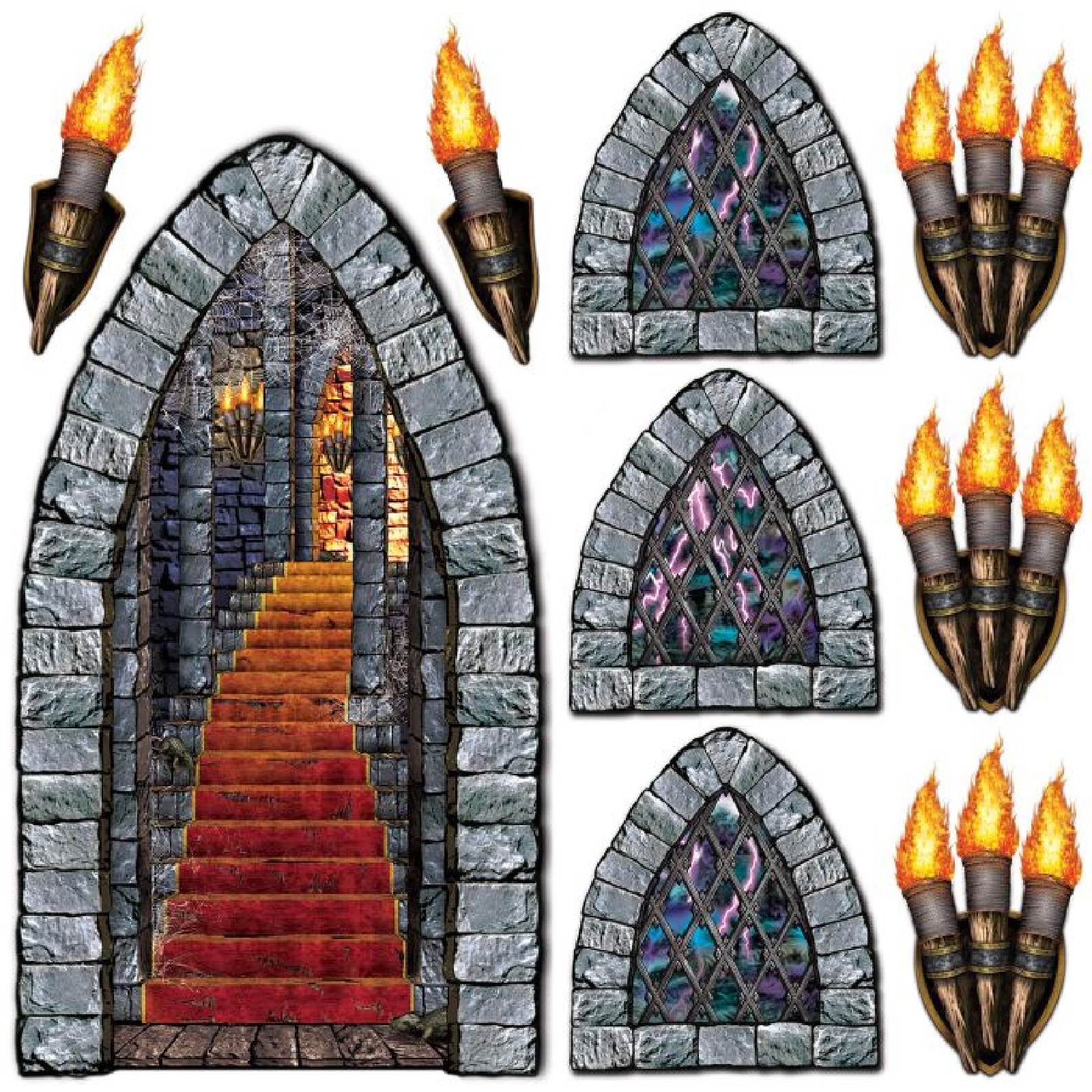 Insta Theme Castle Doorway, Window and Torch Wall Props (9 Pieces)  