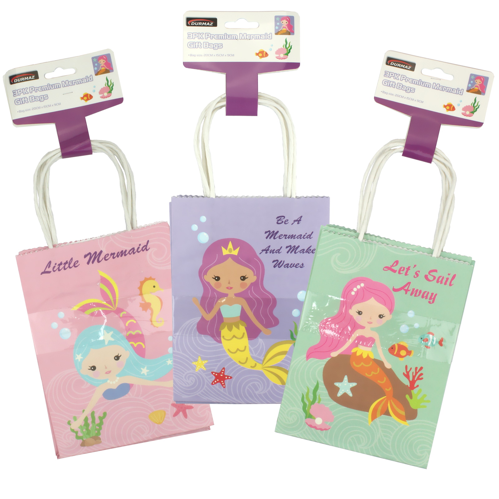 Medium Mermaid Paper Gift Bags 20cm (Pack of 3)