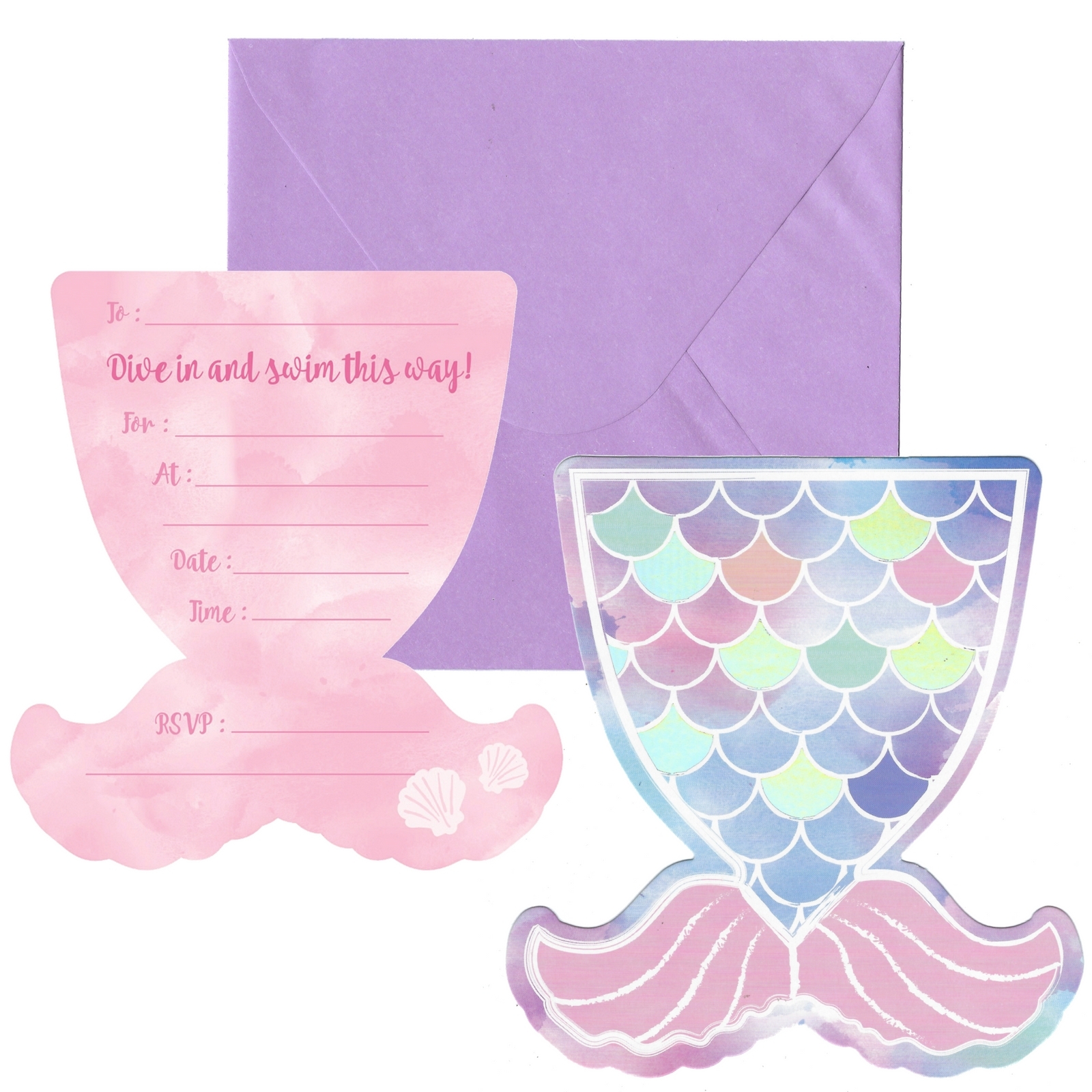 Holographic Mermaid Invitations (Pack of 8)