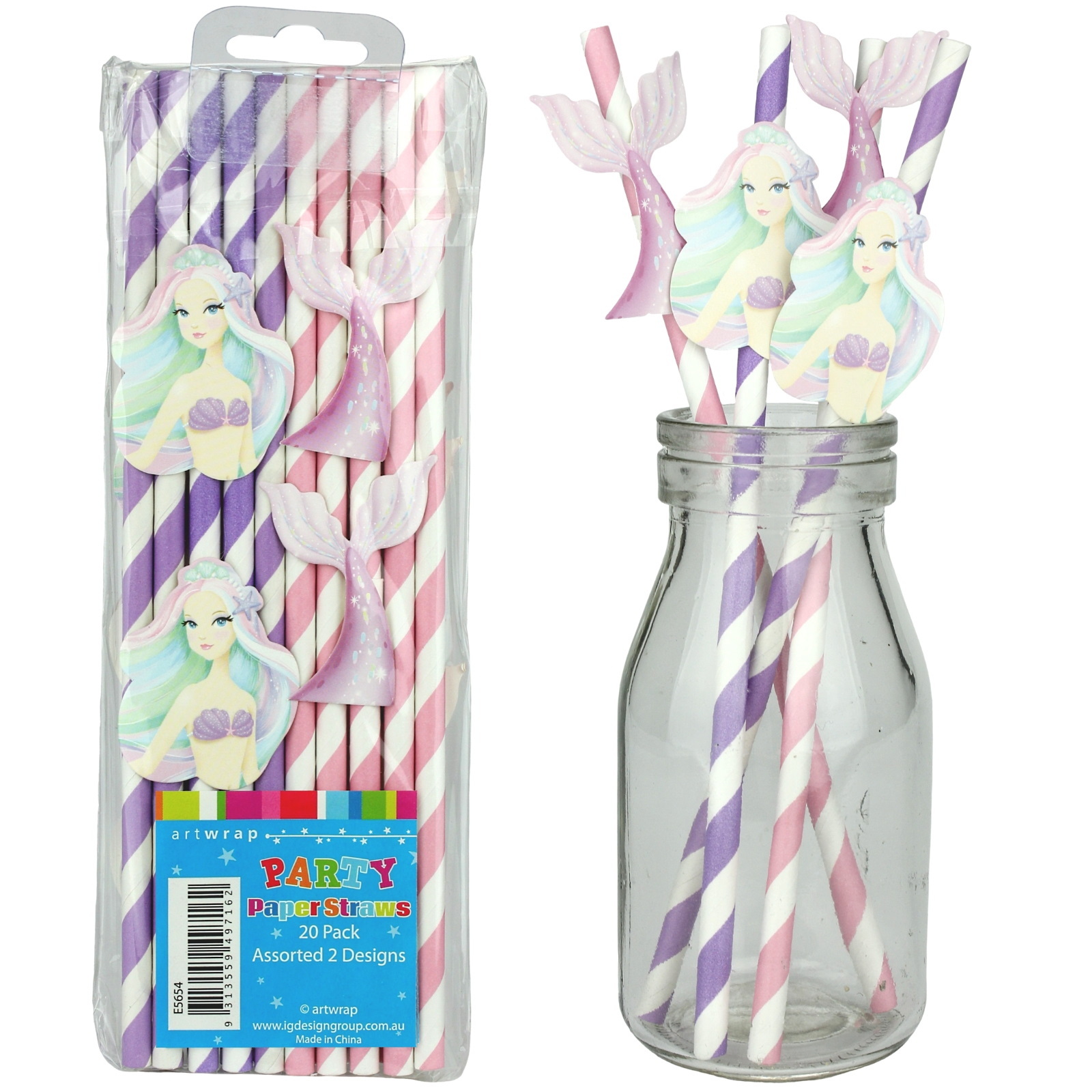 Pastel Mermaid Paper Straws (Pack of 20)