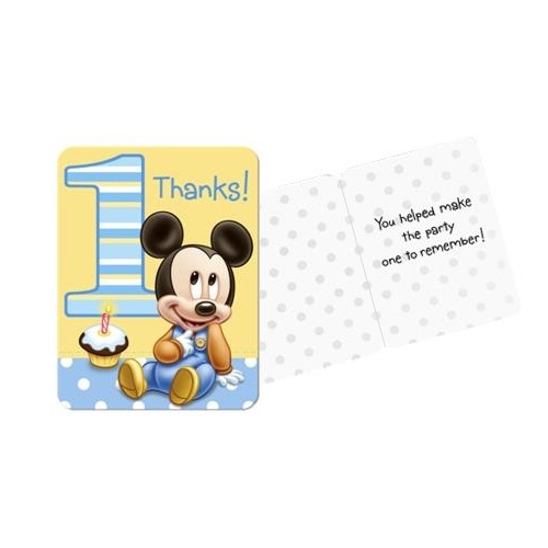 Mickey Mouse 1st Birthday Party Thank You Cards (Pack of 8)