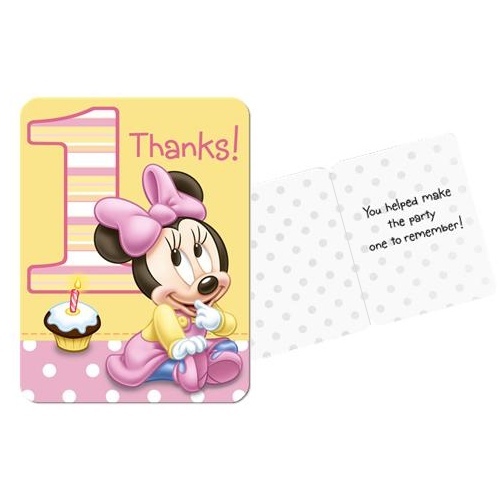 Minnie Mouse 1st Birthday Party Thank You Cards (Pack of 8)