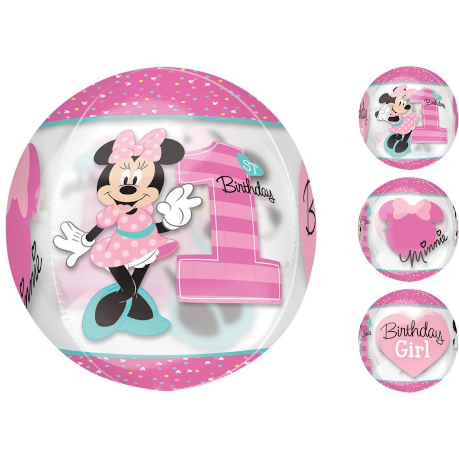 Shape Orbz Minnie 1st Birthday 38cm x 40cm Clear See Through Balloon