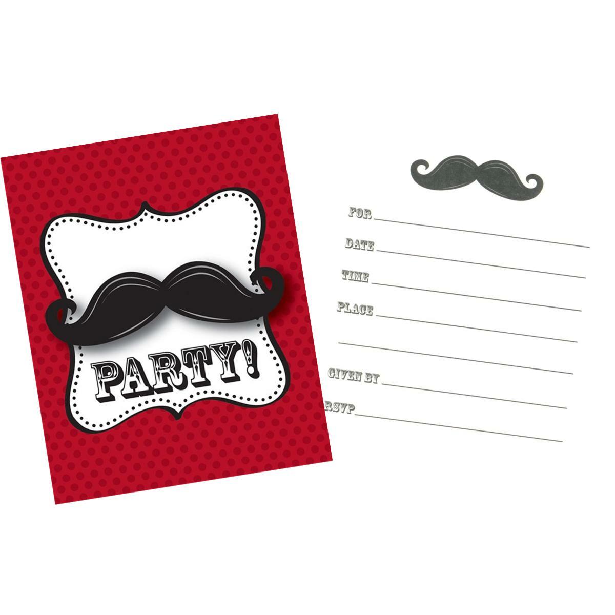 Moustache Madness Party Invitations (Pack of 8)