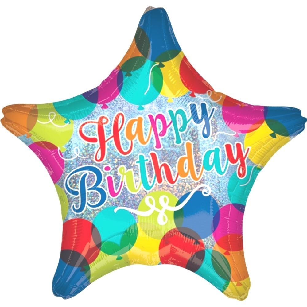 Holographic Star Happy Birthday Helium Balloon