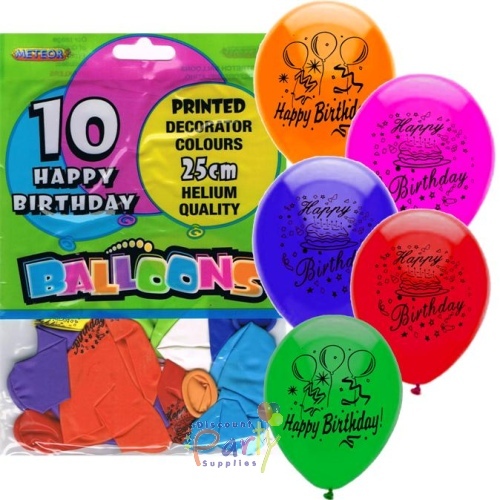 Happy Birthday Balloons Assorted Colours (Pack of 10)