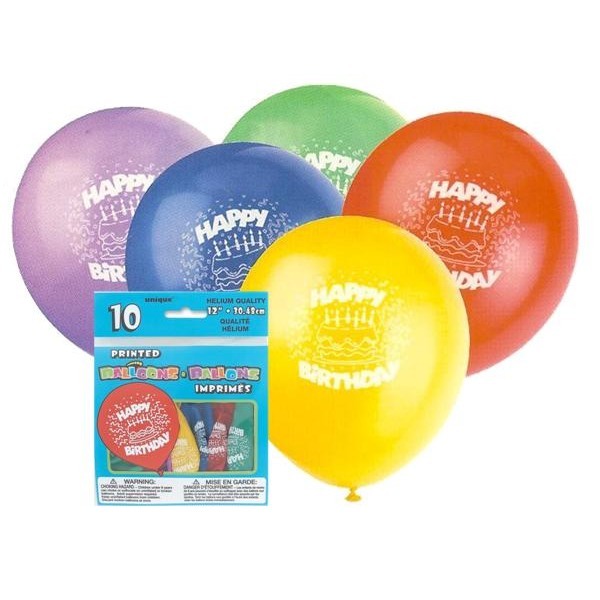 Happy Birthday Balloons Assorted Colours (Pack of 10)