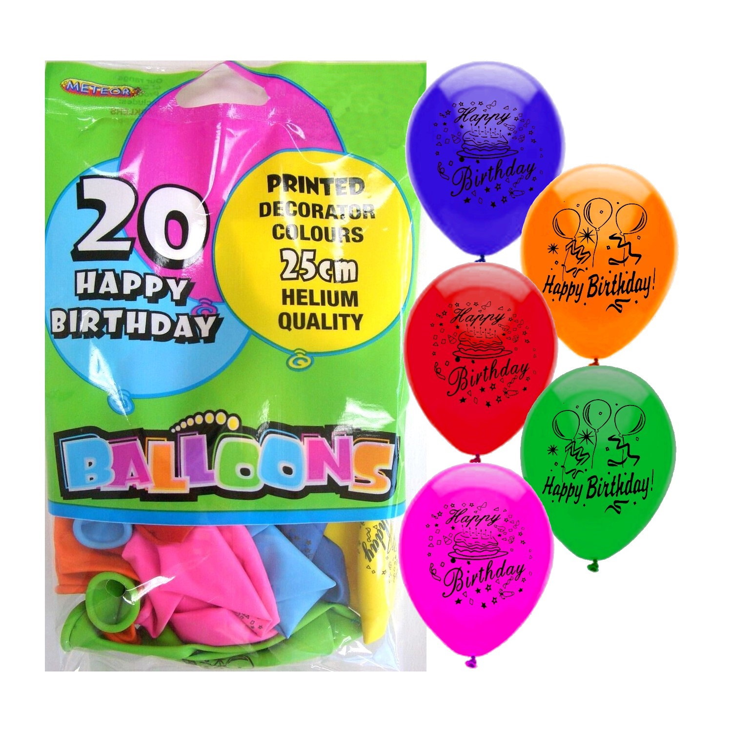 Happy Birthday Balloons Assorted Colours (Pack of 20)