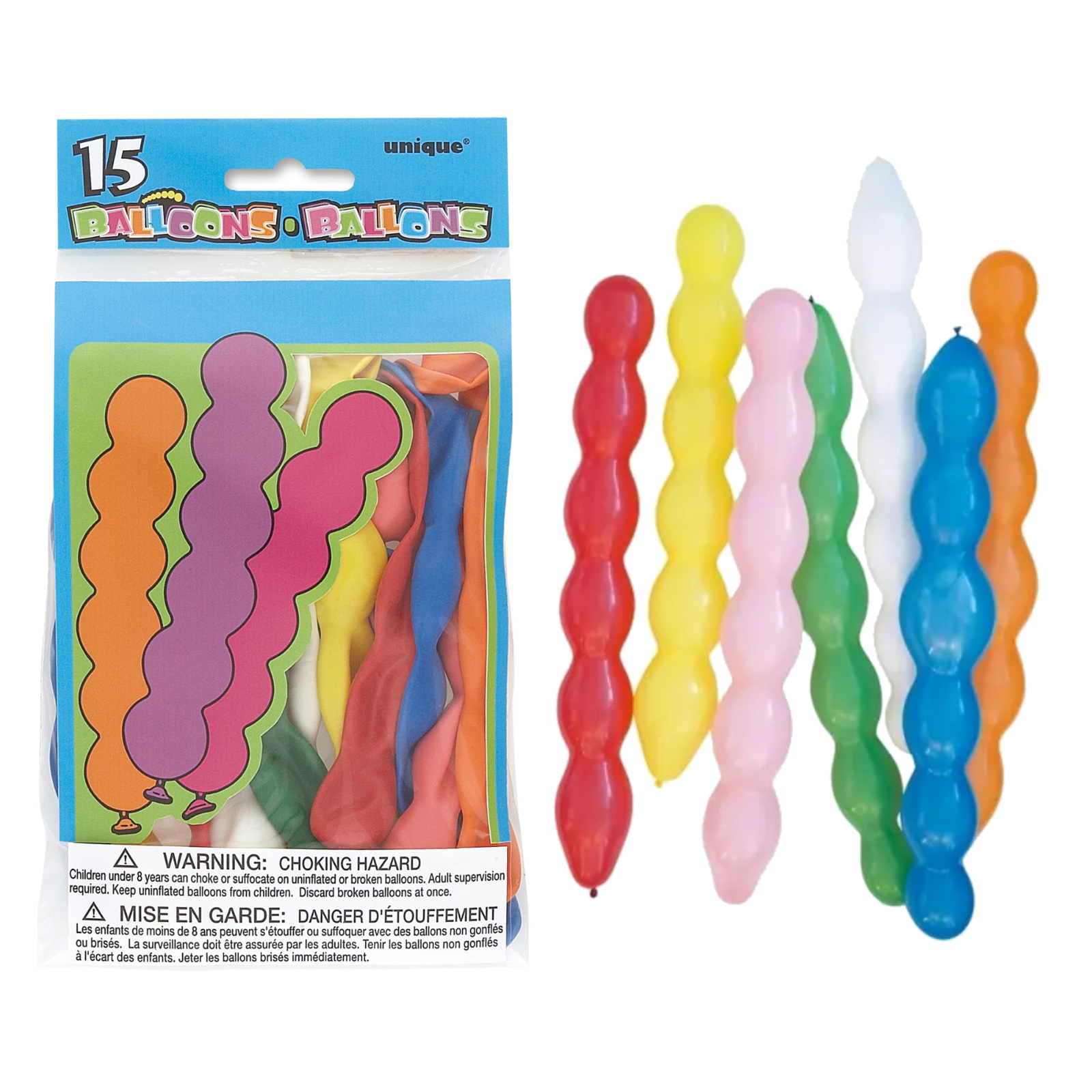 Squiggly Balloons Assorted Colours (Pack of 15)